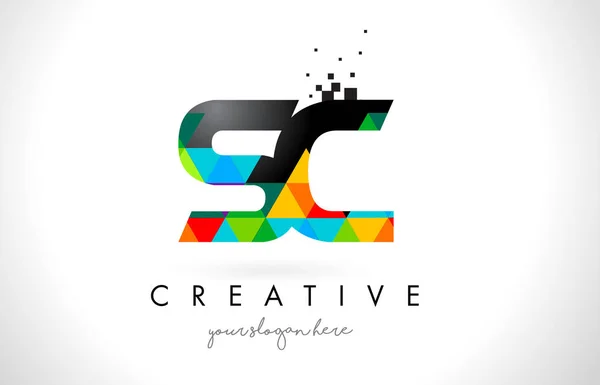 Logotipo SC S C Carta con triángulos coloridos Textura Diseño Vector — Archivo Imágenes Vectoriales