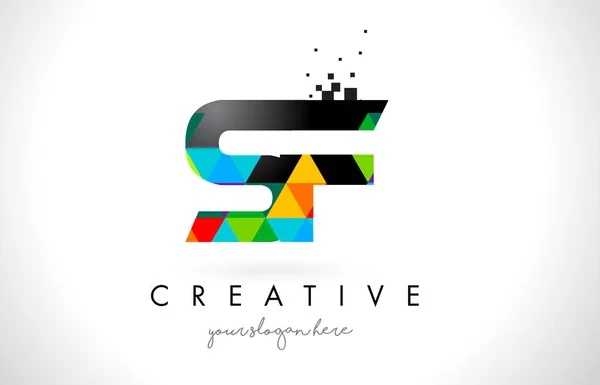 SF S F Letra Logo con Triángulos Coloridos Textura Diseño Vector — Archivo Imágenes Vectoriales
