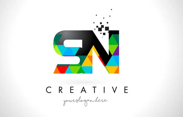 Logotipo de la letra de SN S N con el diseño colorido de la textura de los triángulos vector — Vector de stock
