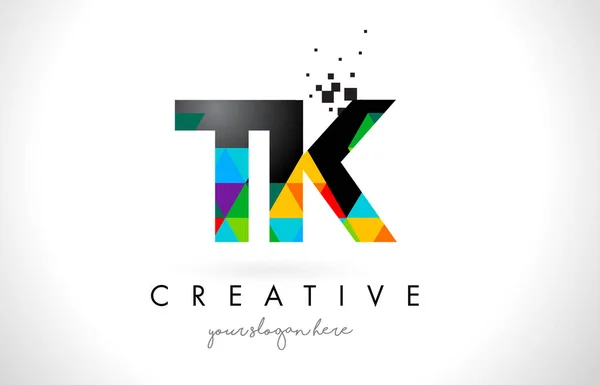 TK T K Letter Logo with Colorful Triangles Texture Design Vector — Stock Vector