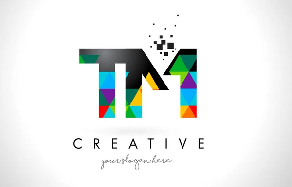 TM T M Letter Logo with Colorful Triangles Texture Design Vector — Stock Vector