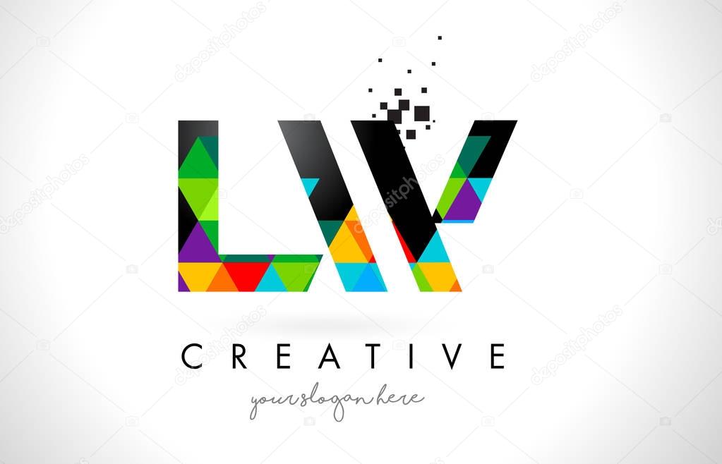 LW L W Letter Logo with Colorful Vivid Triangles Texture Design Vector Illustration.