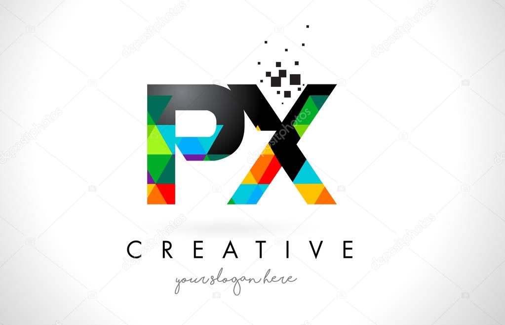 PX P X Letter Logo with Colorful Vivid Triangles Texture Design Vector Illustration.