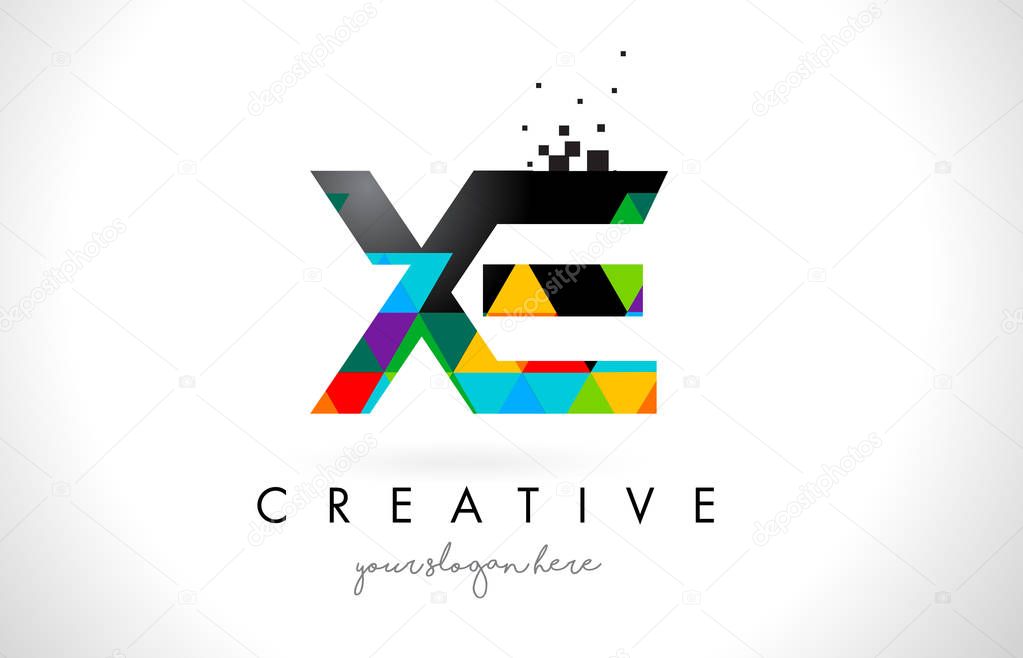XE X E Letter Logo with Colorful Vivid Triangles Texture Design Vector Illustration.