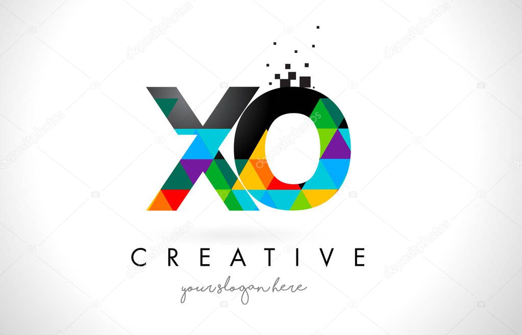 XO X O Letter Logo with Colorful Vivid Triangles Texture Design Vector Illustration.