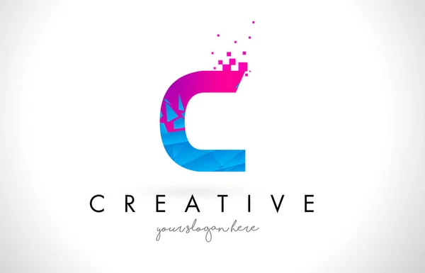 C Letter Logo with Shattered Broken Blue Pink Texture Design Vec — Stock Vector