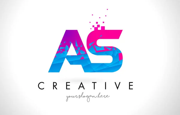 AS A S Letter Logo with Shattered Broken Blue Pink Texture Desig — Stock Vector