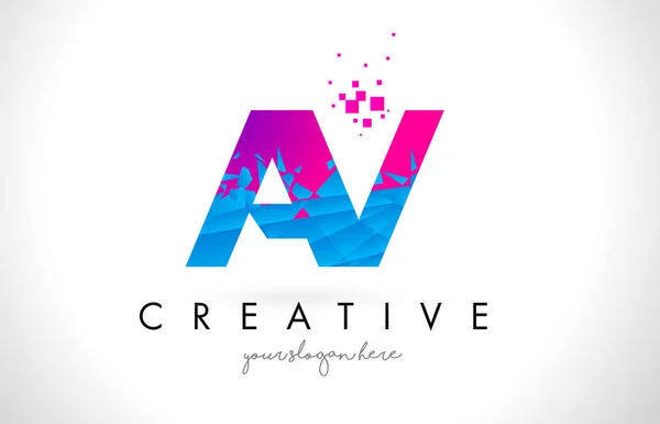 Logo AV A V Letter con diseño de textura rosa azul roto roto — Vector de stock