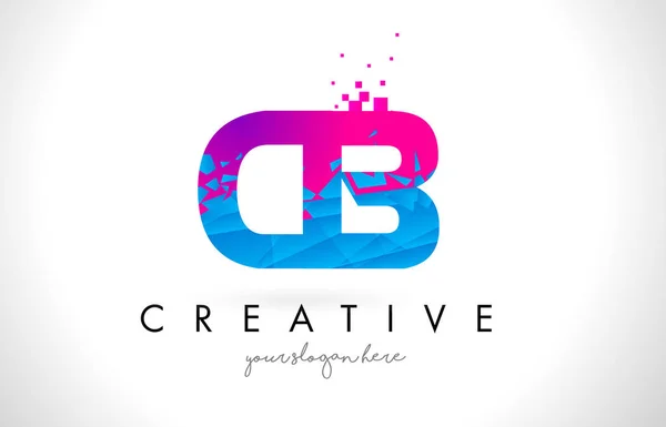 CB C B Letter Logo with Shattered Broken Blue Pink Texture Desig — Stock Vector