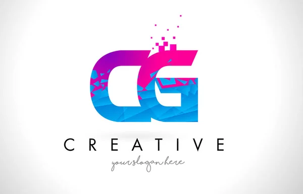 CG C G letra logotipo com quebrado quebrado azul rosa textura Desig — Vetor de Stock