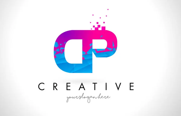 CP C P Letter Logo with Shattered Broken Blue Pink Texture Desig — Stock Vector