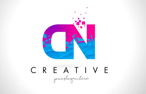 Logo carta CN C N con diseño roto de textura rosa azul roto — Archivo Imágenes Vectoriales