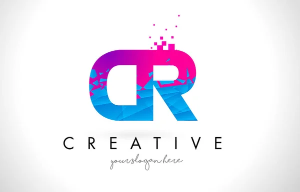 CR C R Letter Logo with Shattered Broken Blue Pink Texture Desig — Stock Vector