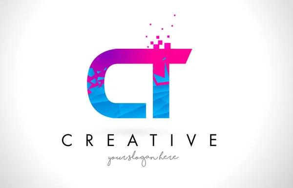 CT C T Letter Logo with Shattered Broken Blue Pink Texture Desig — Stock Vector