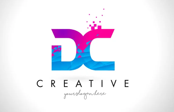 Logotipo de letra DC D C con diseño de textura rosa azul roto roto — Archivo Imágenes Vectoriales