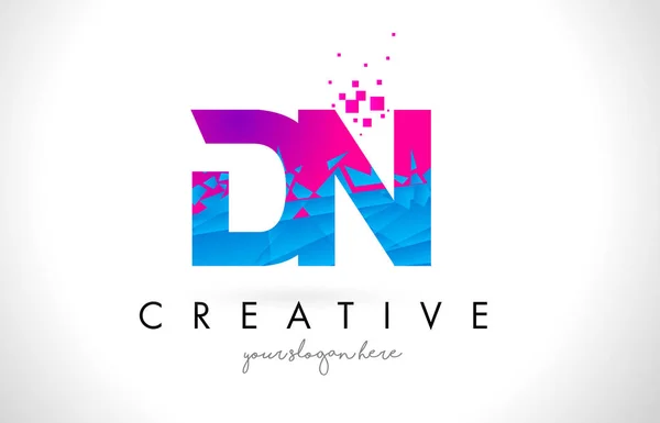 Logotipo de letra DN D N con diseño de textura rosa azul roto roto — Archivo Imágenes Vectoriales