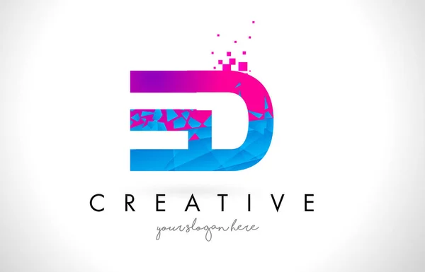 ED E D Letter Logo with Shattered Broken Blue Pink Texture Desig — Stock Vector
