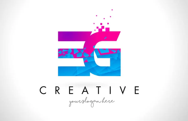 EG E G logotipo da carta com quebrado quebrado azul rosa textura Desig — Vetor de Stock