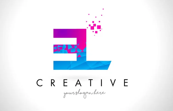 EL E L logotipo da carta com quebrado quebrado azul rosa textura Desig — Vetor de Stock