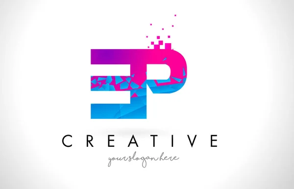 EP E P Letter Logo with Shattered Broken Blue Pink Texture Desig — Stock Vector