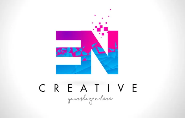 Logotipo de letra EN E N con diseño de textura rosa azul roto roto — Archivo Imágenes Vectoriales