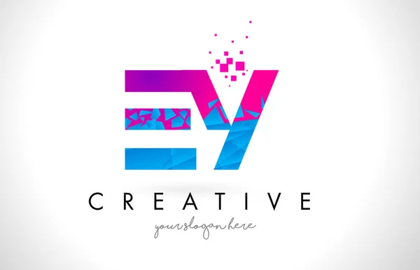 EY E Y letra logotipo com quebrado quebrado azul rosa textura Desig — Vetor de Stock