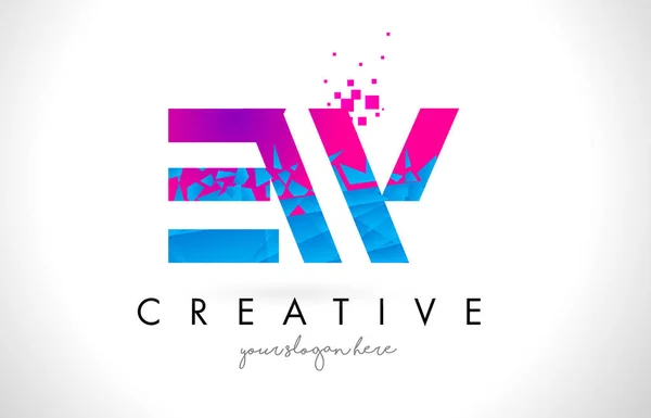 EW E W letra logotipo com quebrado quebrado azul rosa textura Desig — Vetor de Stock