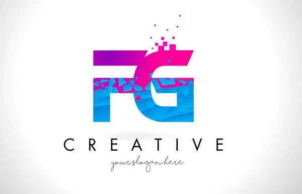 FG F G Letter Logo with Shattered Broken Blue Pink Texture Desig — Stock Vector