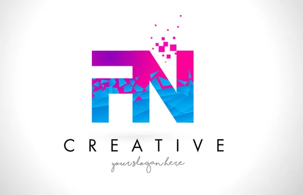 FN F N Letter Logo with Shattered Broken Blue Pink Texture Desig — Stock Vector