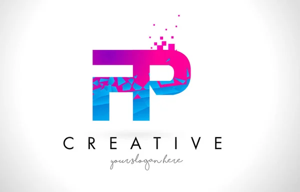 FP F P Letter Logo with Shattered Broken Blue Pink Texture Desig — Stock Vector