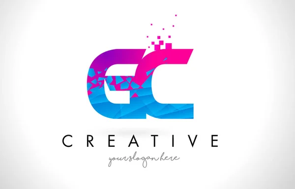 GC G C Letter Logo with Shattered Broken Blue Pink Texture Desig — Stock Vector