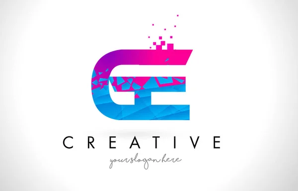 Logo de letra GE G E con diseño de textura rosa azul roto roto — Archivo Imágenes Vectoriales