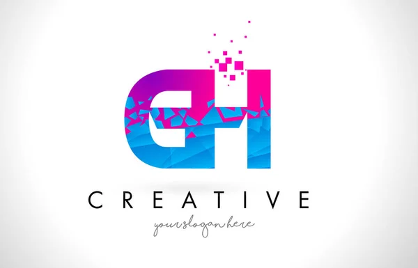 GH G H Letter Logo with Shattered Broken Blue Pink Texture Desig — Stock Vector