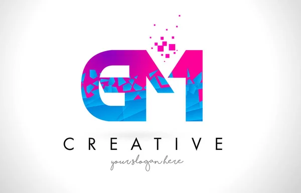 GM G M Letter Logo with Shattered Broken Blue Pink Texture Desig — Stock Vector