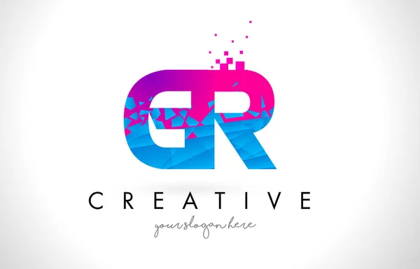 Logo GR G R Letter con diseño de textura rosa azul roto roto — Archivo Imágenes Vectoriales