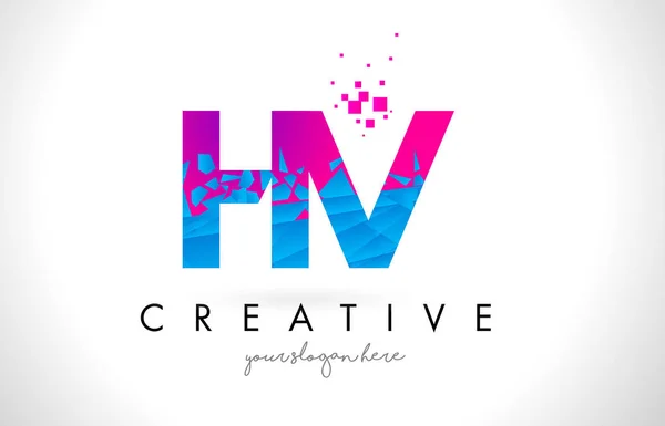 HV H V letra logotipo com quebrado quebrado azul rosa textura Desig — Vetor de Stock