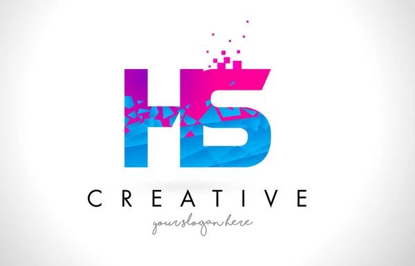 HS H S letra logotipo com quebrado quebrado azul rosa textura Desig — Vetor de Stock