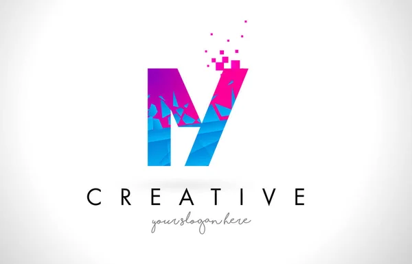 IY I Y Letter Logo with Shattered Broken Blue Pink Texture Desig — Stock Vector