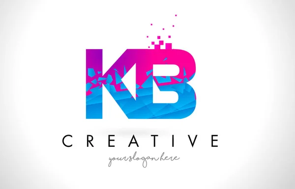 KB K B Letter Logo with Shattered Broken Blue Pink Texture Desig — Stock Vector