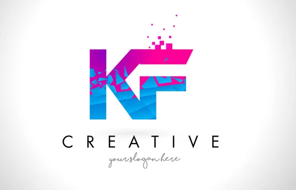 KF K F Letter Logo with Shattered Broken Blue Pink Texture Desig — Stock Vector