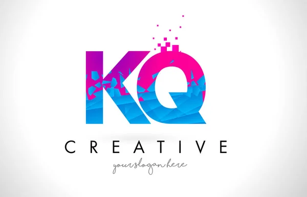 KQ K Q Letter Logo with Shattered Broken Blue Pink Texture Desig — Stock Vector