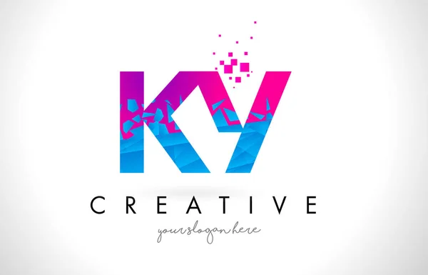 KY K Y Letter Logo with Shattered Broken Blue Pink Texture Desig — Stock Vector