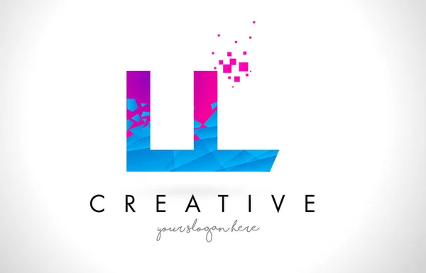 LL L Letter Logo with Shattered Broken Blue Pink Texture Design — Stock Vector