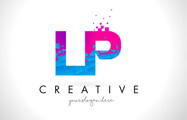 Logotipo de letra LP L P con diseño de textura rosa azul roto roto — Archivo Imágenes Vectoriales