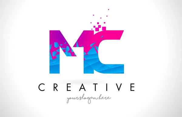 MC M C letra logotipo com quebrado quebrado azul rosa textura Desig — Vetor de Stock