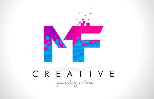 MF M F letra logotipo com quebrado quebrado azul rosa textura Desig — Vetor de Stock
