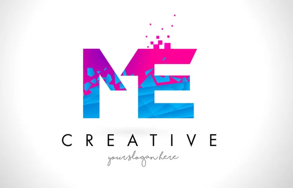 ME M E logotipo da carta com quebrado quebrado azul rosa textura Desig — Vetor de Stock