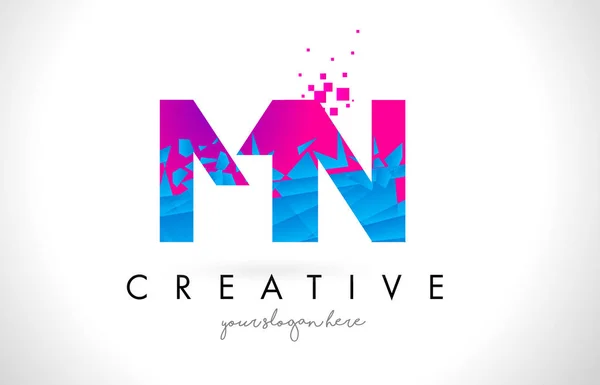 MN M N Letter Logo with Shattered Broken Blue Pink Texture Desig — Stock Vector