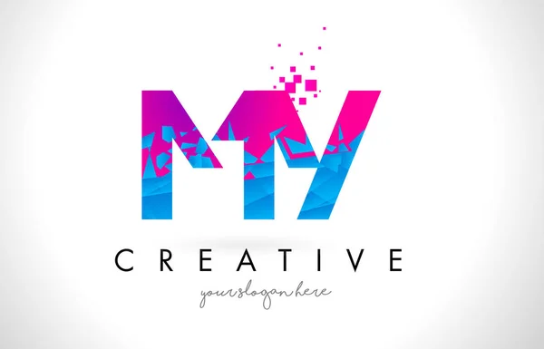 MY M Y Letter Logo with Shattered Broken Blue Pink Texture Desig — Stock Vector