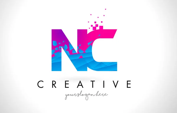 NC N C Letter Logo with Shattered Broken Blue Pink Texture Desig — Stock Vector